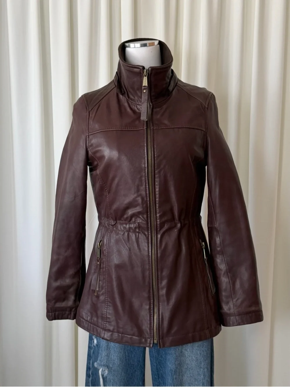 MICHAEL Michael Kors brown leather Utility jacket with distressed look size XS. - Picture 2 of 15